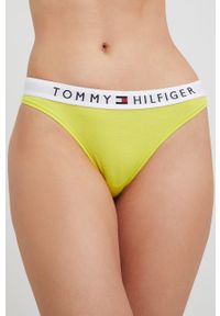 TOMMY HILFIGER - Tommy Hilfiger Stringi kolor żółty z bawełny. Kolor: zielony. Materiał: bawełna. Wzór: gładki