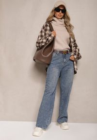 Renee - Niebieskie Jeansy z Bawełny o Prostym Kroju z Szerokimi Nogawkami i Paskiem Atteora. Okazja: na co dzień. Kolor: niebieski. Styl: elegancki, casual #4