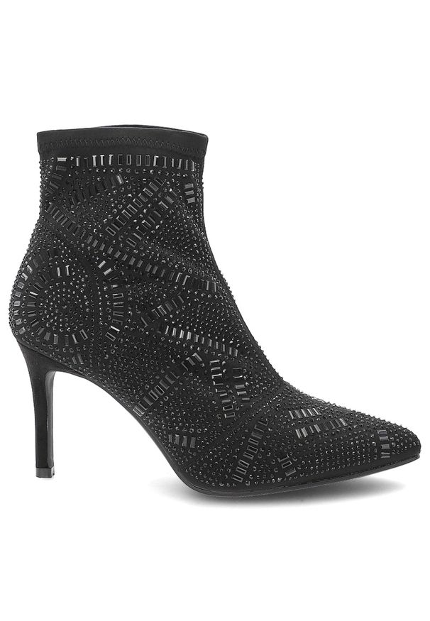 Czarne Botki S.Barski Eleganckie Obuwie Damskie Na Szpilce. Nosek buta: szpiczasty. Zapięcie: zamek. Kolor: czarny. Materiał: materiał. Wzór: aplikacja. Obcas: na szpilce. Styl: elegancki