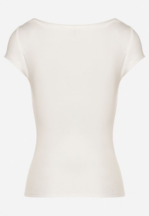 Born2be - Biały T-shirt z Bawełny o Dopasowanym Kroju z Dekoltem w Łódkę Galerissa. Kolor: biały. Materiał: bawełna. Styl: elegancki