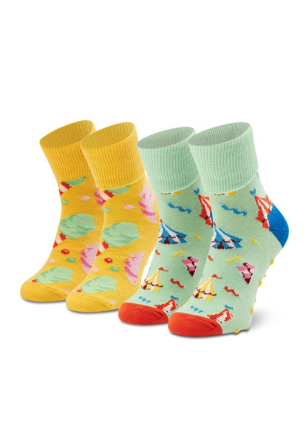 Happy-Socks - Zestaw 2 par wysokich skarpet dziecięcych Happy Socks KCIR19-7000 Żółty. Kolor: żółty. Materiał: materiał