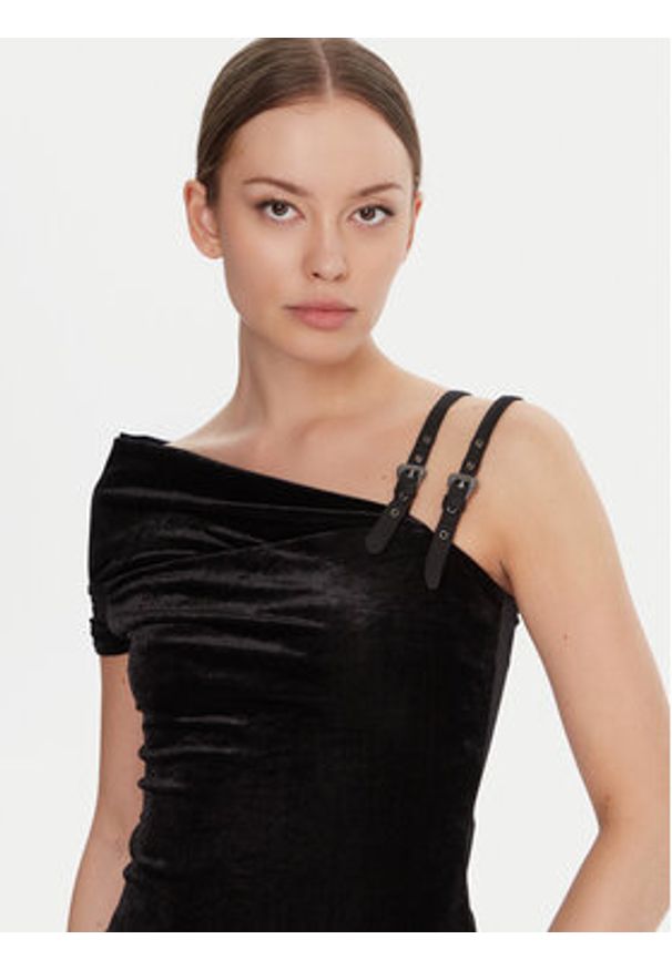 Versace Jeans Couture Bluzka 79HAM616 J0237 Czarny Slim Fit. Kolor: czarny. Materiał: syntetyk