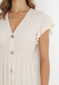 Born2be - Beżowa Sukienka z Wiskozy Heeny. Okazja: na randkę, na co dzień. Kolor: beżowy. Materiał: wiskoza. Wzór: gładki, aplikacja. Sezon: lato. Styl: casual. Długość: maxi #4