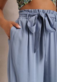 Renee - Niebieskie Spodnie Szerokie Phiorephis. Kolor: niebieski. Materiał: materiał, tkanina, wiskoza. Długość: długie. Wzór: kwiaty, gładki