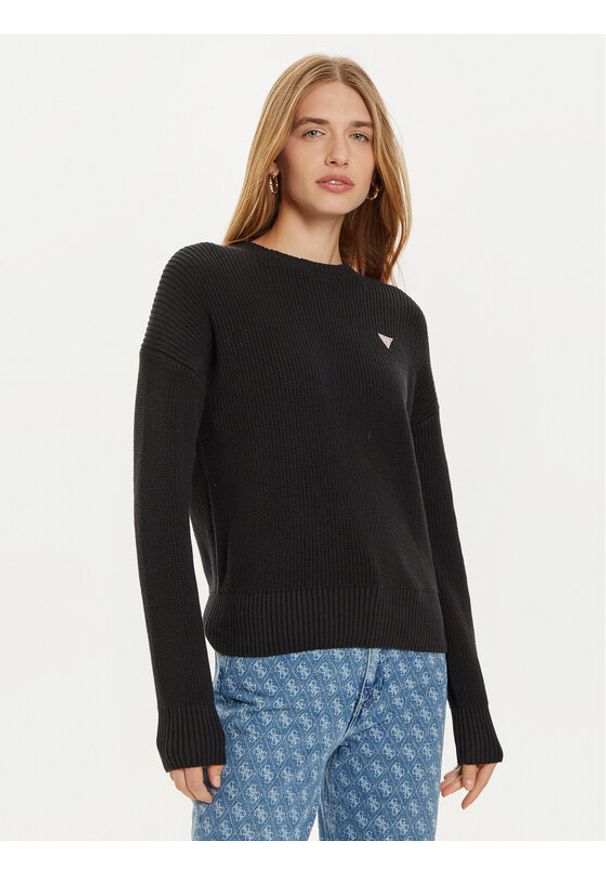 Guess Jeans Sweter W4BR08 Z3HM1 Czarny Regular Fit. Kolor: czarny. Materiał: bawełna