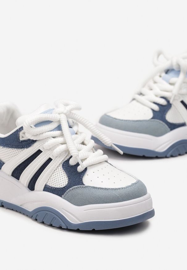 Renee - Niebieskie Sneakersy na Grubej Podeszwie z Brokatem Lenema. Okazja: na co dzień. Kolor: niebieski