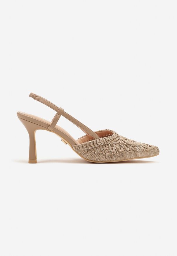 Renee - Ciemnobeżowe Ażurowe Sandały Vices na Szpilce Typu Slingback Erathiela. Okazja: na co dzień. Kolor: beżowy. Materiał: jeans. Wzór: ażurowy. Obcas: na szpilce. Styl: elegancki, casual