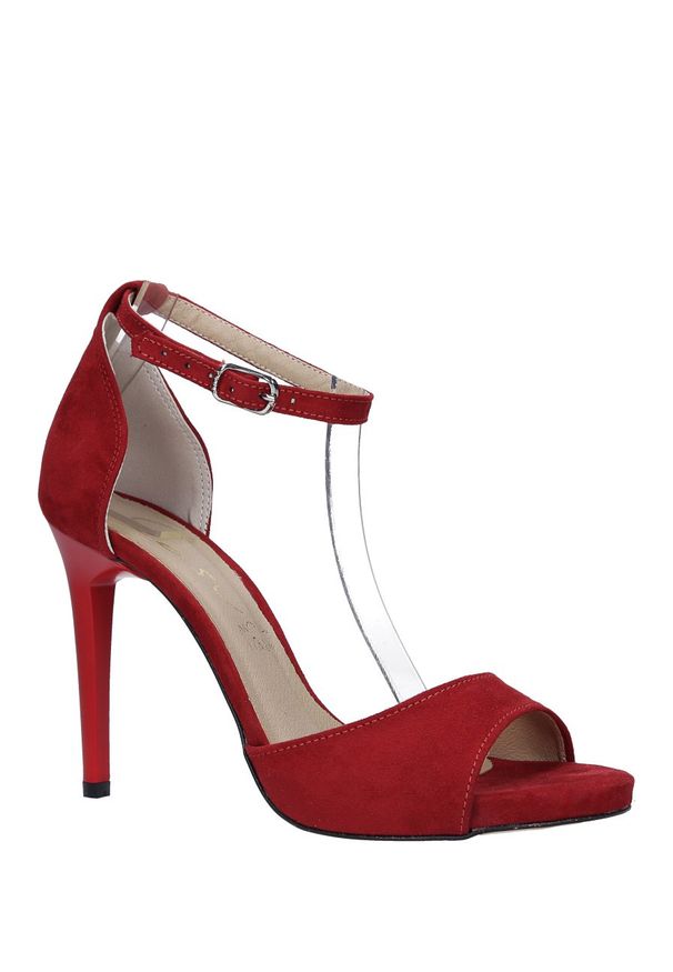 Casu - Czerwone sandały szpilki z zakrytą piętą i paskiem wokół kostki casu 1590/1. Zapięcie: pasek. Kolor: czerwony. Obcas: na szpilce