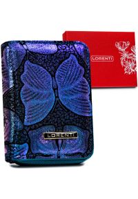 LORENTI - Portfel skórzany Lorenti niebieski motyle 5157-ONBF. Kolor: niebieski. Materiał: skóra. Wzór: aplikacja