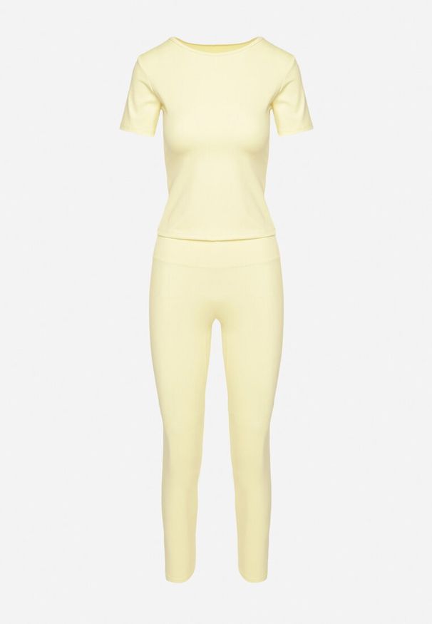 Born2be - Żółty Komplet Sportowy Legginsy i Dopasowany T-shirt Silendria. Kolor: żółty