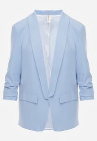 Renee - Jasnoniebieska Marynarka Niezapinana z Marszczonymi Rękawami Orolea. Okazja: na spotkanie biznesowe, na co dzień. Kolor: niebieski. Materiał: tkanina, koronka. Wzór: jednolity, gładki. Styl: elegancki, biznesowy, casual #3