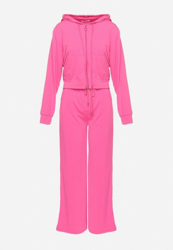 Born2be - Fuksjowy Komplet Dresowy Bluza z Kapturem Rozpinana i Szerokie Spodnie Avesmira. Kolor: różowy. Materiał: dresówka