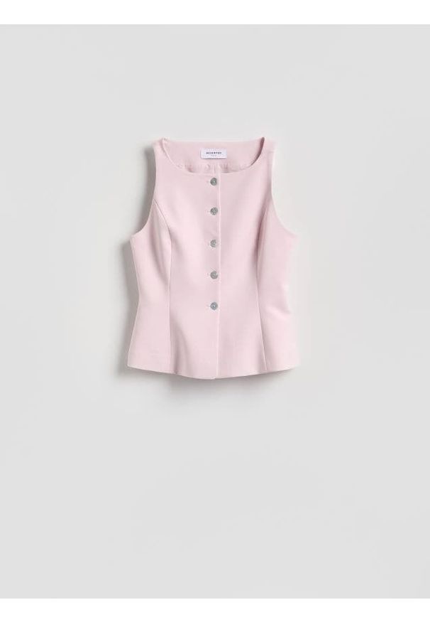 Reserved - Taliowana kamizelka garniturowa - pastelowy róż. Kolor: różowy. Materiał: tkanina. Wzór: gładki