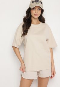Born2be - Jasnobeżowy Bawełniany Klasyczny T-shirt Merovira. Okazja: na co dzień, na spacer. Kolor: beżowy. Materiał: bawełna. Styl: klasyczny