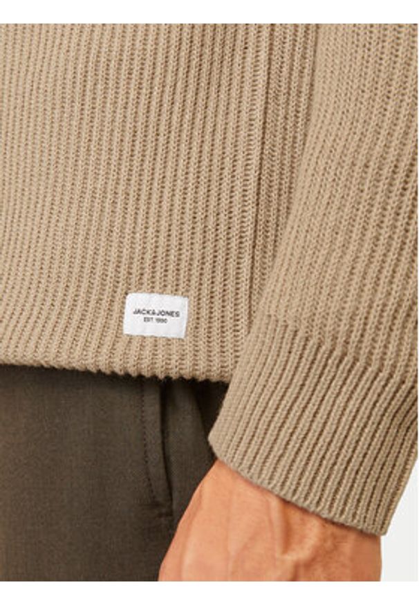 Jack & Jones Sweter Pannel 12258471 Beżowy Regular Fit. Kolor: beżowy. Materiał: bawełna