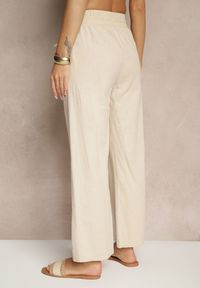 Renee - Beżowe Bawełniane Spodnie z Kokardą Davilena. Okazja: na co dzień. Stan: podwyższony. Kolor: beżowy. Materiał: bawełna. Styl: elegancki, casual #3