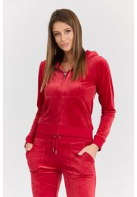 Juicy Couture - JUICY COUTURE Damska czerwona bluza Robertson Class, Rozmiar L. Typ kołnierza: kaptur. Kolor: czerwony. Materiał: elastan, poliester, materiał
