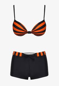 Born2be - Pomarańczowo-Granatowe Bikini Dwuczęściowe Stanik z Usztywnionymi Miseczkami Szorty z Paskiem Vivadia. Kolor: pomarańczowy