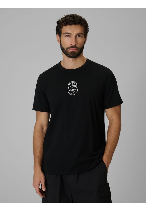 4f - 4F T-shirt regular z nadrukiem męski - czarny XL. Okazja: na co dzień. Kolor: czarny. Materiał: materiał, bawełna, dzianina. Wzór: nadruk. Styl: casual, klasyczny