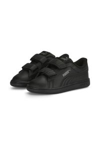 Puma - Niemowlęce skórzane sneakersy Smash 3.0 V PUMA Black Shadow Gray. Kolor: wielokolorowy, czarny, szary. Materiał: skóra