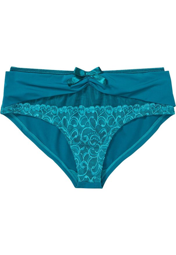 bonprix - Figi panty z poliamidu z recyklingu. Kolor: niebieski. Materiał: poliamid. Wzór: koronka