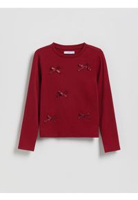 Reserved - Bawełniana bluzka z kokardami - bordowy. Typ kołnierza: kokarda. Kolor: czerwony. Materiał: bawełna #1
