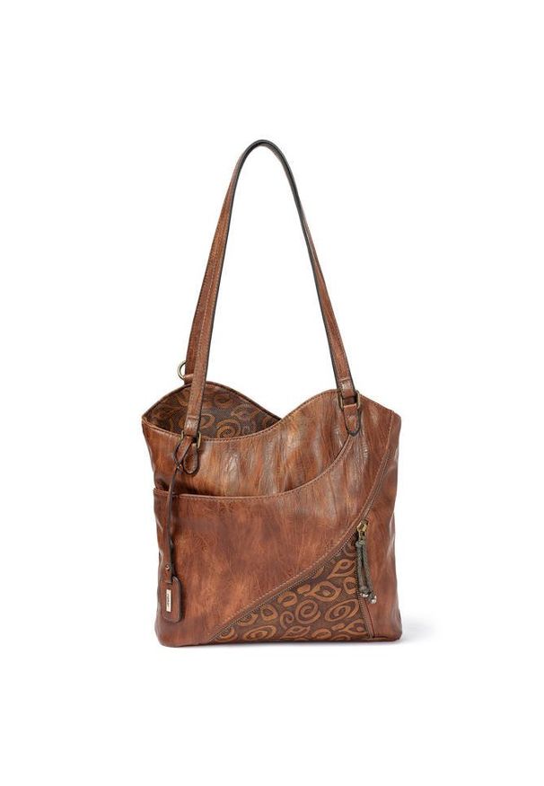 Rieker - RIEKER H1025-22 brown, torebka, plecak damski. Kolor: brązowy. Wzór: paski. Materiał: skórzane