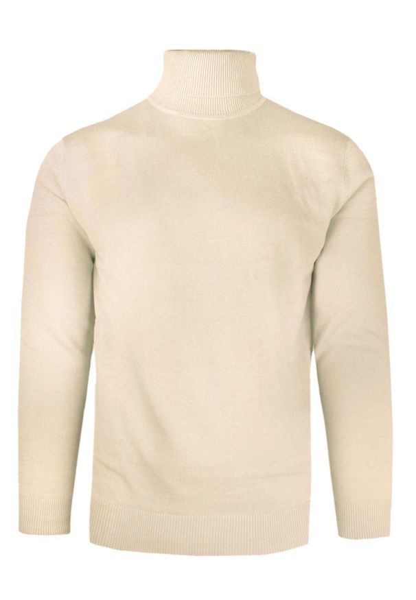 Elegancki Golf Męski - Brave Soul - Kremowy (Śmietankowy). Typ kołnierza: golf. Kolor: kremowy. Materiał: bawełna. Sezon: zima, jesień. Styl: elegancki