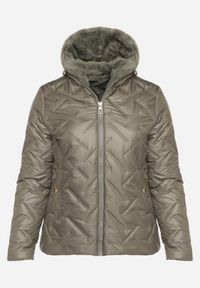 Born2be - Zielona Pikowana Kurtka o Prostym Kroju z Kapturem Avilerie. Okazja: na co dzień. Typ kołnierza: kaptur. Kolekcja: plus size. Kolor: zielony. Materiał: jeans. Styl: casual, elegancki #5