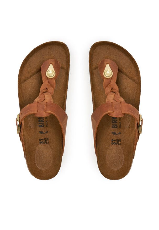 Birkenstock Japonki Gizeh Braided 1021336 Brązowy. Kolor: brązowy. Materiał: skóra