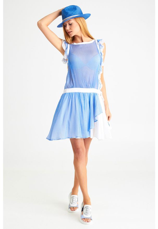 Sukienka Ermanno Scervino w paski, mini, z okrągłym kołnierzem, prosta