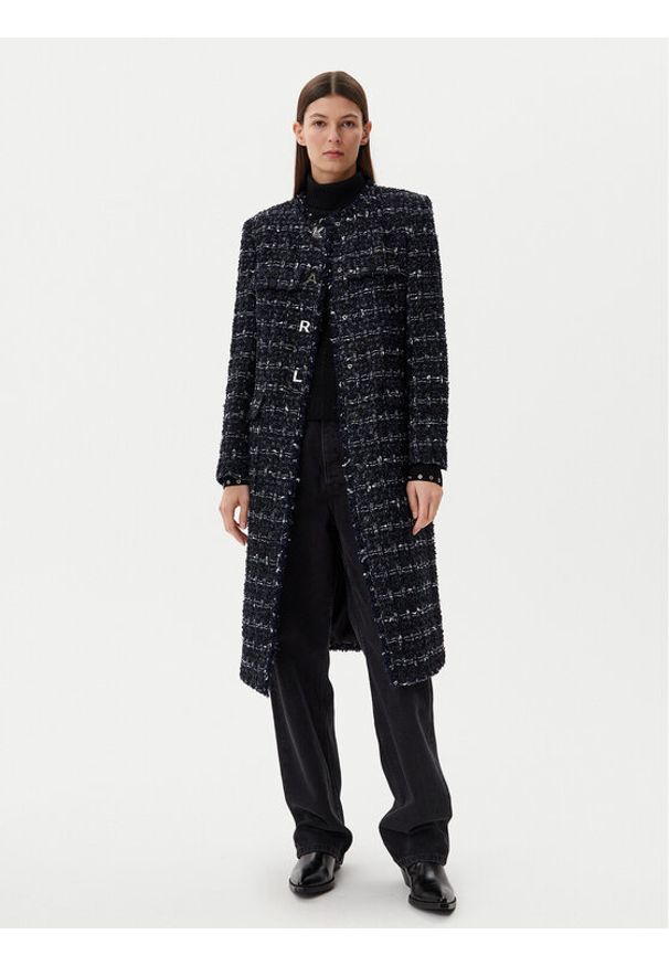 Karl Lagerfeld - KARL LAGERFELD Płaszcz przejściowy A1W15022 Granatowy Regular Fit. Typ kołnierza: dekolt w karo. Kolor: niebieski. Materiał: syntetyk