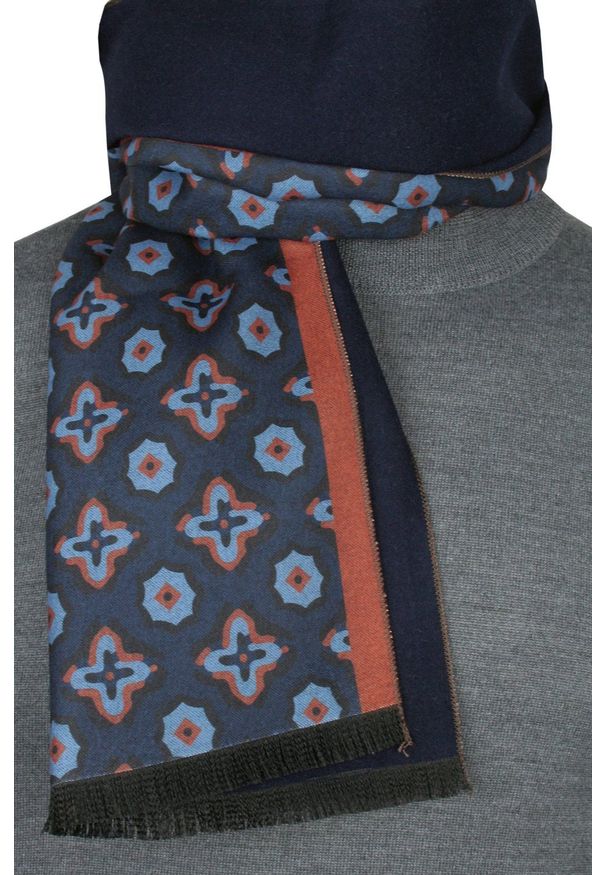 Elegancki Szalik Bawełniany - Alties - Granatowy, Duży Wzór. Kolor: niebieski. Materiał: bawełna. Sezon: zima, jesień. Styl: elegancki
