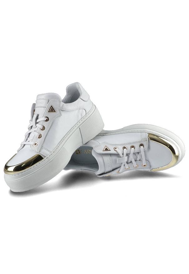 Białe Sneakersy Carinii Modne Buty Damskie Półbuty. Kolor: biały. Materiał: skóra. Szerokość cholewki: normalna. Obcas: na obcasie. Wysokość obcasa: średni