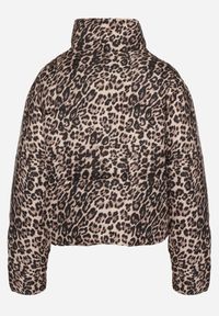 Born2be - Brązowa Krótka Pikowana Kurtka w Panterkę Wykończona Ściągaczami Ivinia. Okazja: na spacer. Kolor: brązowy. Materiał: jeans. Długość rękawa: długi rękaw. Długość: krótkie. Wzór: motyw zwierzęcy. Styl: elegancki #4