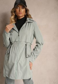 Renee - Jasnoniebieska Kurtka Parka z Odpinanym Kapturem i Troczkiem w Talii Labiana. Kolor: zielony. Materiał: tkanina #4