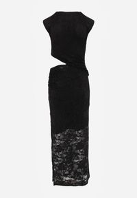 Born2be - Czarna Koronkowa Sukienka Koktajlowa z Asymetrycznym Wycięciem w Talii Maniassi. Okazja: na randkę, na wesele, na ślub cywilny, na imprezę. Kolor: czarny. Materiał: koronka. Typ sukienki: asymetryczne. Styl: wizytowy #2