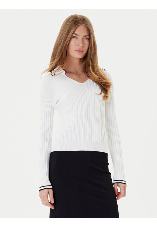 Pinko - PINKO Sweter Linosa 105418 A2PS Biały Regular Fit. Kolor: biały. Materiał: syntetyk