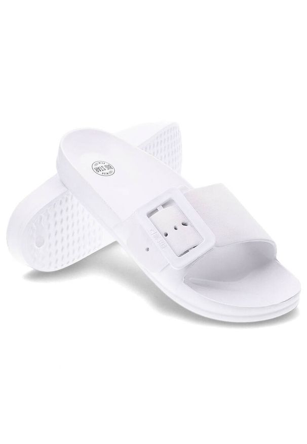 Big-Star - Białe Klapki Big Star Damskie Modne Obuwie Na Lato. Okazja: do domu, na plażę. Kolor: biały. Wzór: aplikacja. Sezon: lato. Styl: wakacyjny