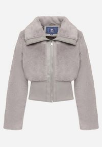 Born2be - Szara Krótka Futrzana Kurtka z Elastycznym Ściągaczem i Kołnierzem Semaline. Kolor: szary. Materiał: futro. Długość: krótkie. Sezon: zima. Styl: elegancki #6