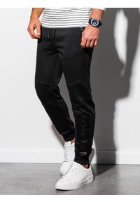 Ombre Clothing - Spodnie męskie dresowe z przeszyciami - czarne V5 OM-PASK-0137 - XXL. Kolor: czarny. Materiał: dresówka. Wzór: nadruk #5