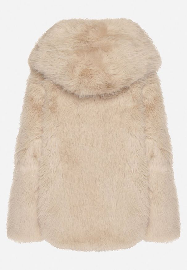 Born2be - Beżowa Kurtka Futerko Oversize z Kapturem Unillea. Okazja: na co dzień. Typ kołnierza: kaptur. Kolor: beżowy. Materiał: futro. Styl: casual, elegancki