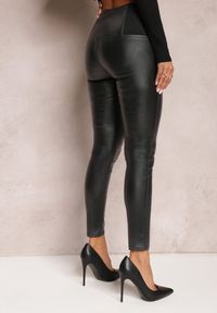 Renee - Szare Legginsy High Waist z Ekoskóry z Brokatowymi Wstawkami Vemens. Stan: podwyższony. Kolor: szary. Sezon: jesień, zima #5