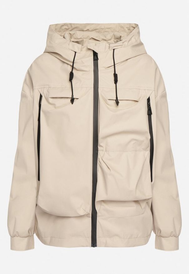 Born2be - Beżowa Kurtka Wiatrówka z Kieszeniami i Ściągaczami Braliana. Okazja: na spacer. Kolor: beżowy. Materiał: jeans. Styl: elegancki, sportowy