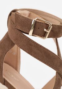 Renee - Brązowe Sandały VICES na Platformie i Koturnie z Plecionką w Stylu Boho Elikea. Zapięcie: sprzączka. Kolor: brązowy. Materiał: jeans. Sezon: lato. Obcas: na koturnie. Styl: boho #6