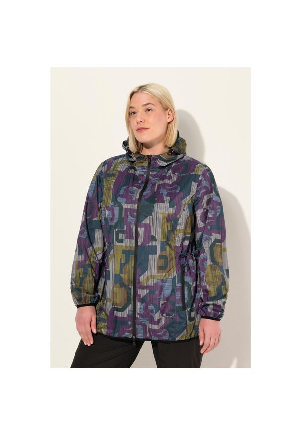 ULLA POPKEN - Damskie Kurtka przeciwdeszczowa woreczek podróżny wodoodporna. Kolekcja: plus size. Kolor: czarny. Materiał: poliester, materiał. Sport: turystyka piesza