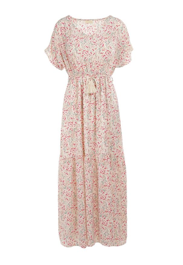 Born2be - Biała Sukienka Emegen. Typ kołnierza: dekolt w kształcie V. Kolor: biały. Materiał: koronka. Wzór: koronka, aplikacja, kwiaty, ażurowy. Styl: klasyczny. Długość: maxi