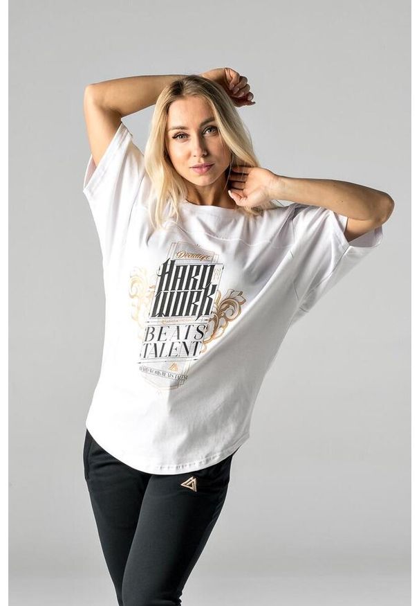 DEADLIFT - T-shirt na siłownię oversize Deadlift HARD WORK unisex. Kolor: biały. Sport: fitness