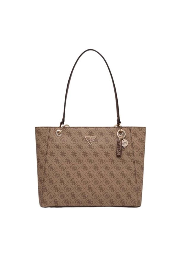 Guess - GUESS Brązowa shopperka damska Noelle Tote. Kolor: brązowy. Materiał: skórzane