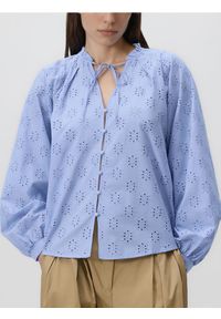 Reserved - Koszula z ażurowym wzorem - jasnoniebieski. Kolor: niebieski. Materiał: bawełna, tkanina. Wzór: ażurowy